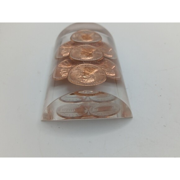 Vintage 1972 Penny Lucite Epoxy? Paperweight 3" X 2" Office Weight - Picture 3 of 9